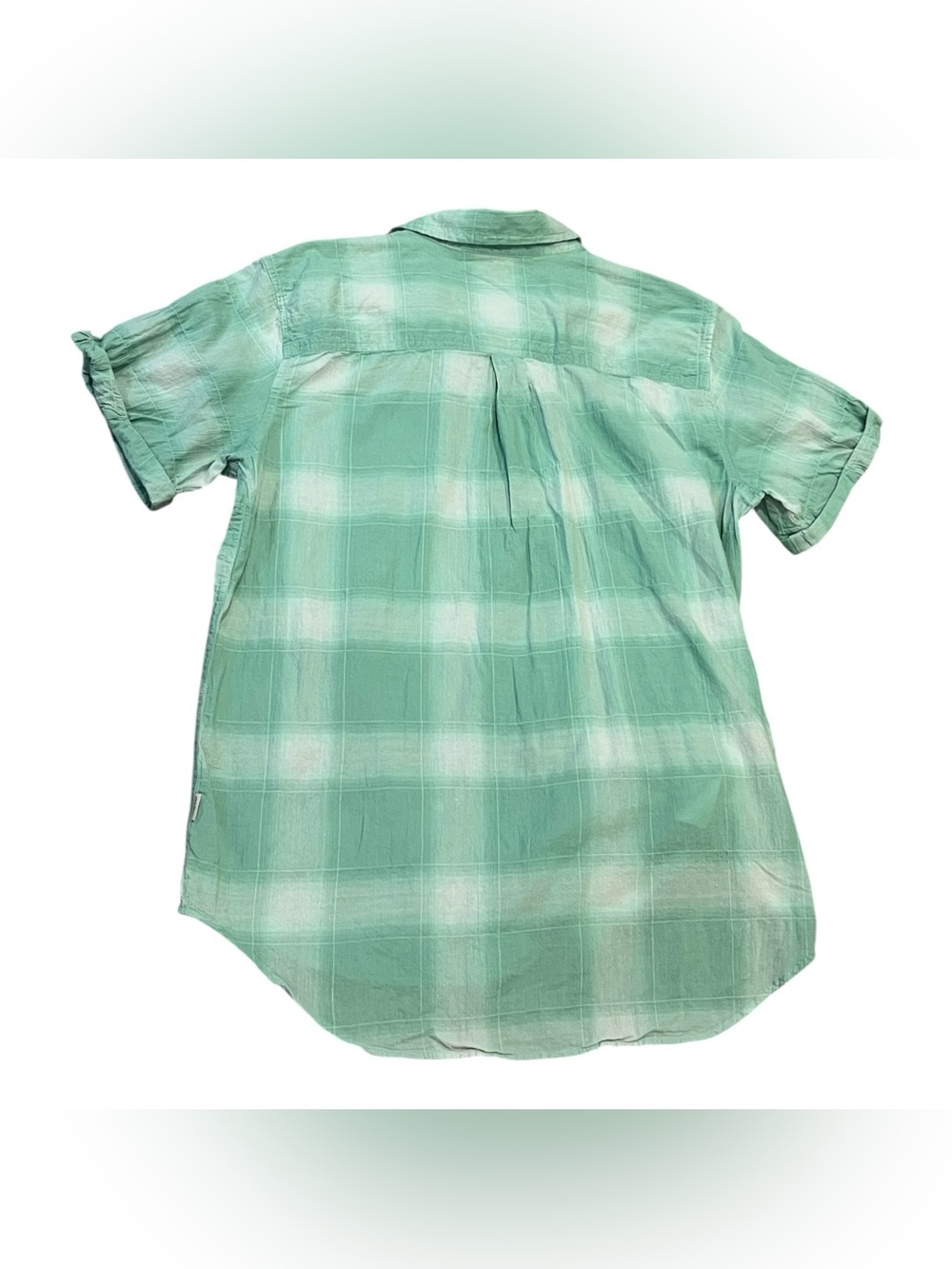 Eddie Bauer Mint & White Plaid Short-Sleeve Button-Down Camp Shirt Lightweight - Picture 2 of 7
